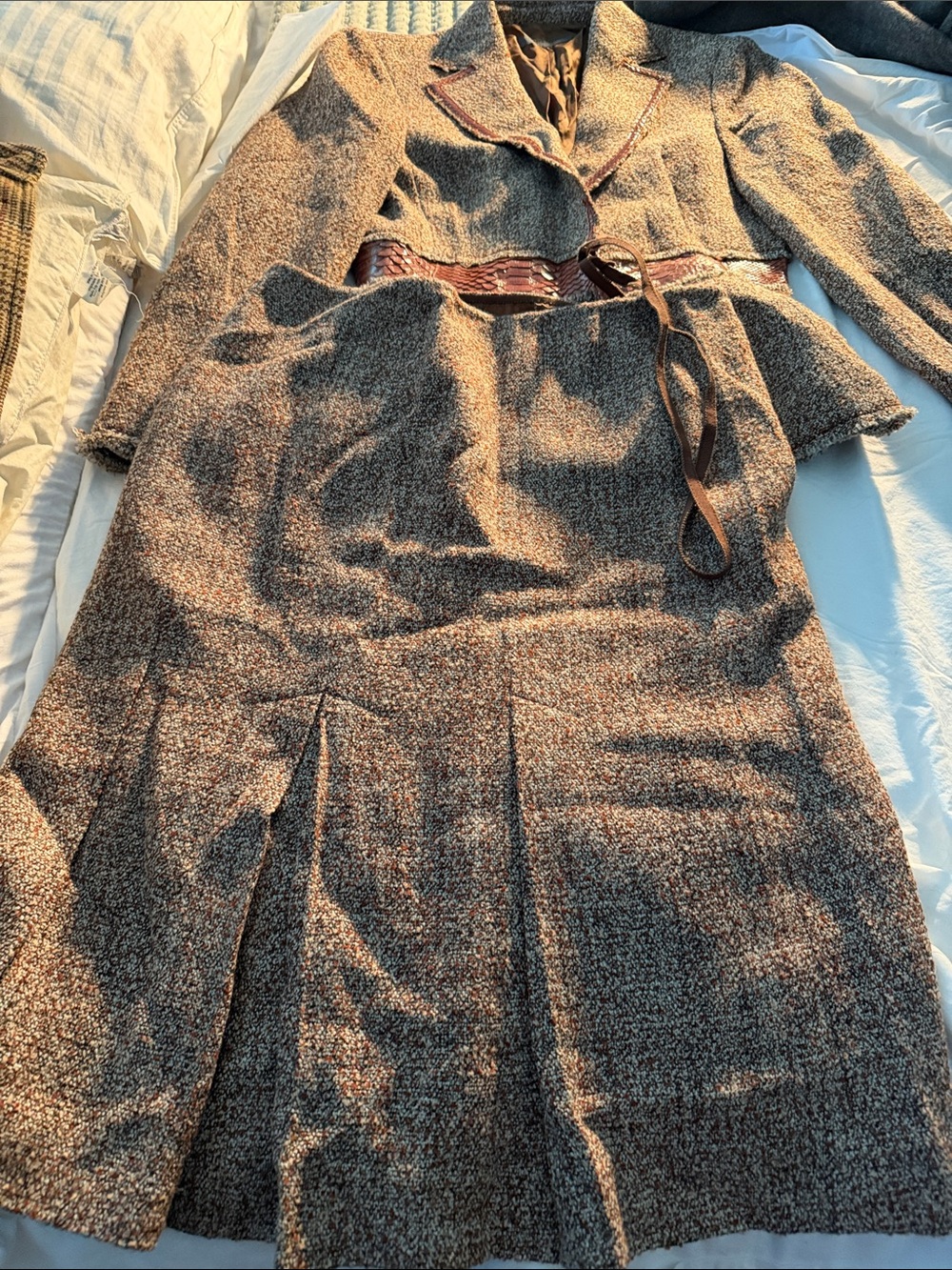 Alberta Ferretti Womens Brown Snake Skin and Tweed Skirt Suit Jacket Set